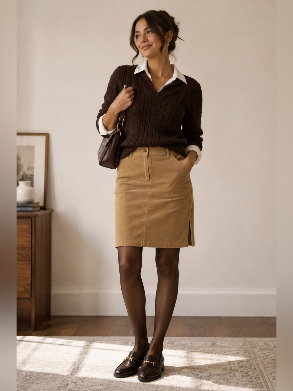 Vintage 90s J.Crew Green Tag Corduroy Skirt Size 8 Camel Preppy Academia